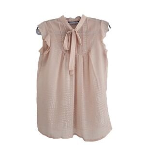 Cotton Express Tie Neck Sleeveless Top M Peach Sheer Y2k Cottage Core Fairy